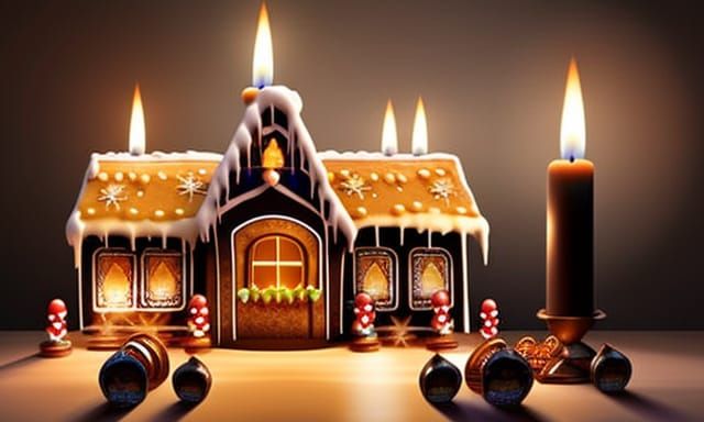 Chanukah- themed gingerbread house