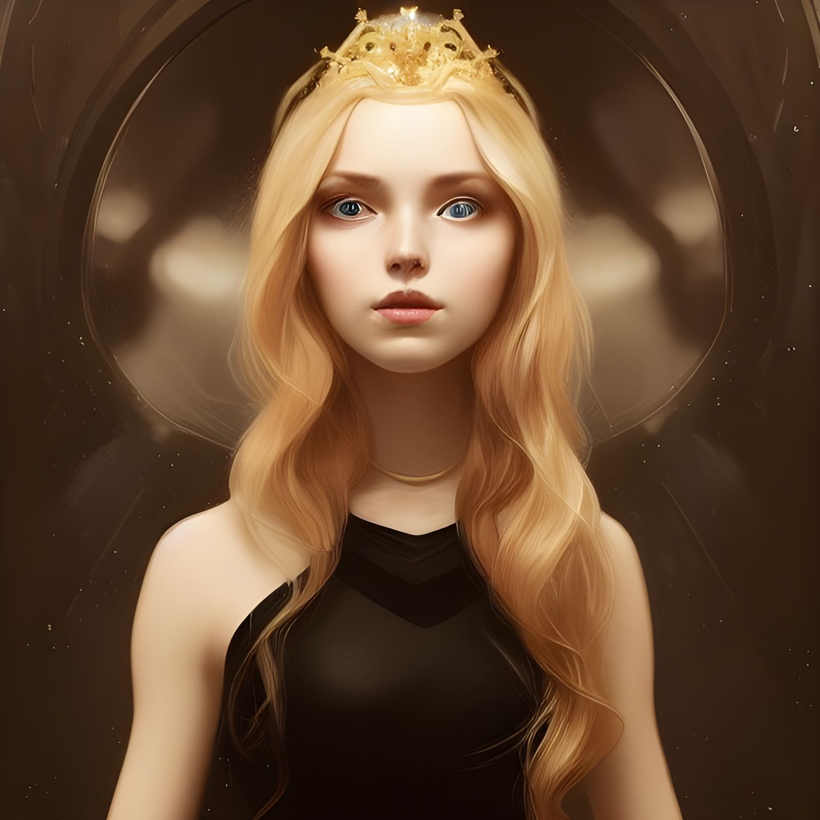 Golden Haired Girl in Black Dress, Detailed Portrait
