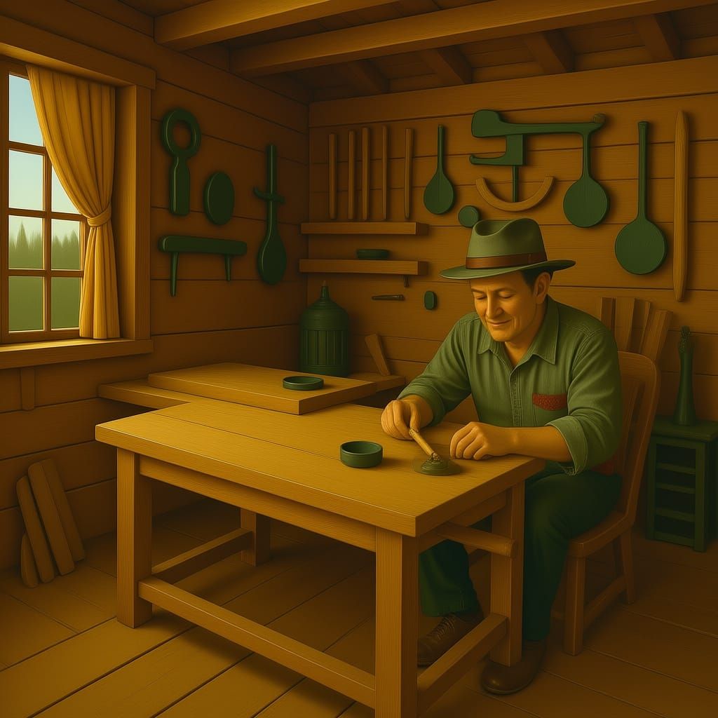 Folk Art Winter Village Scene at Dusk