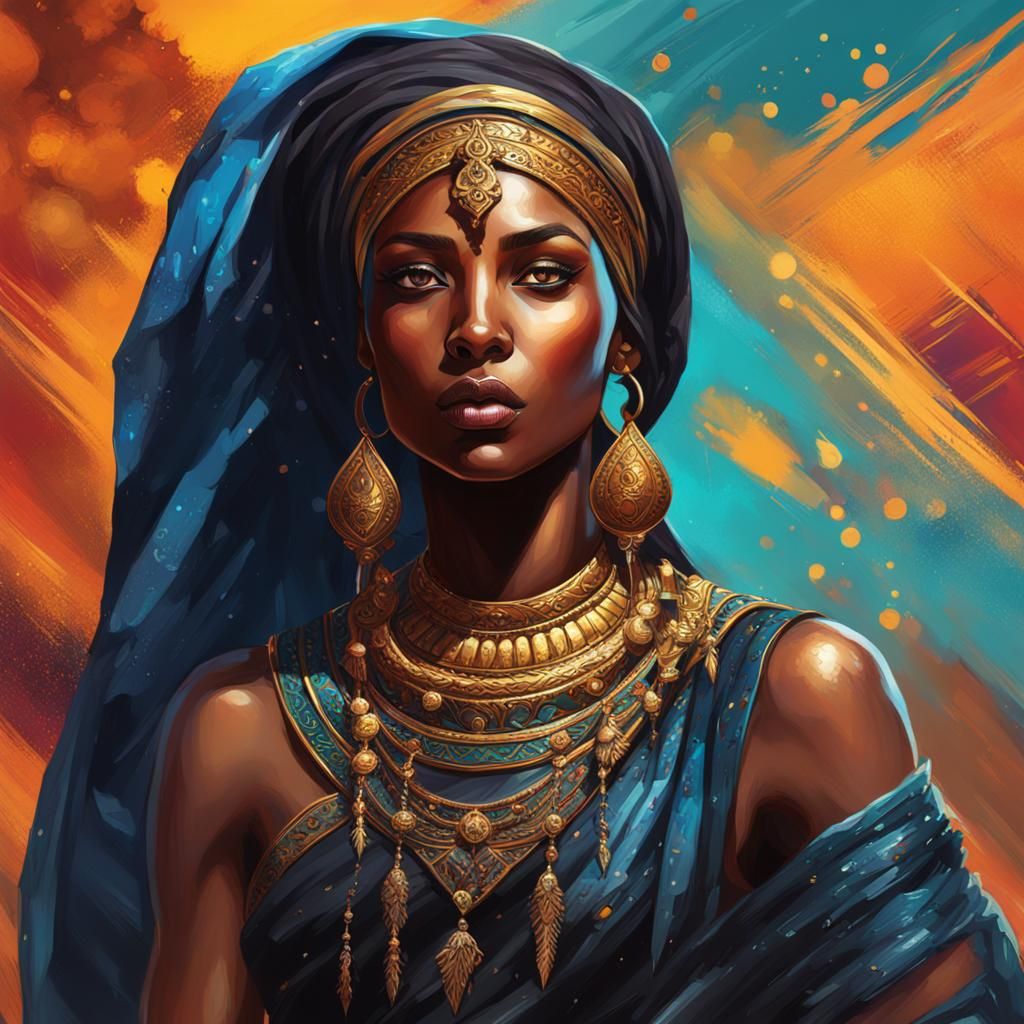 Hyperrealistic Black Arabian Goddess Concept Art