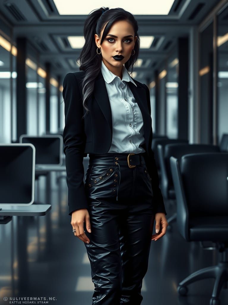 Gothic Woman in Corporate Office: Digital Matte Painting