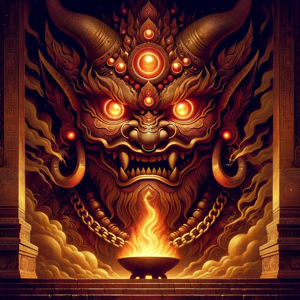 Demonic Idol Basks in Fiery Inferno