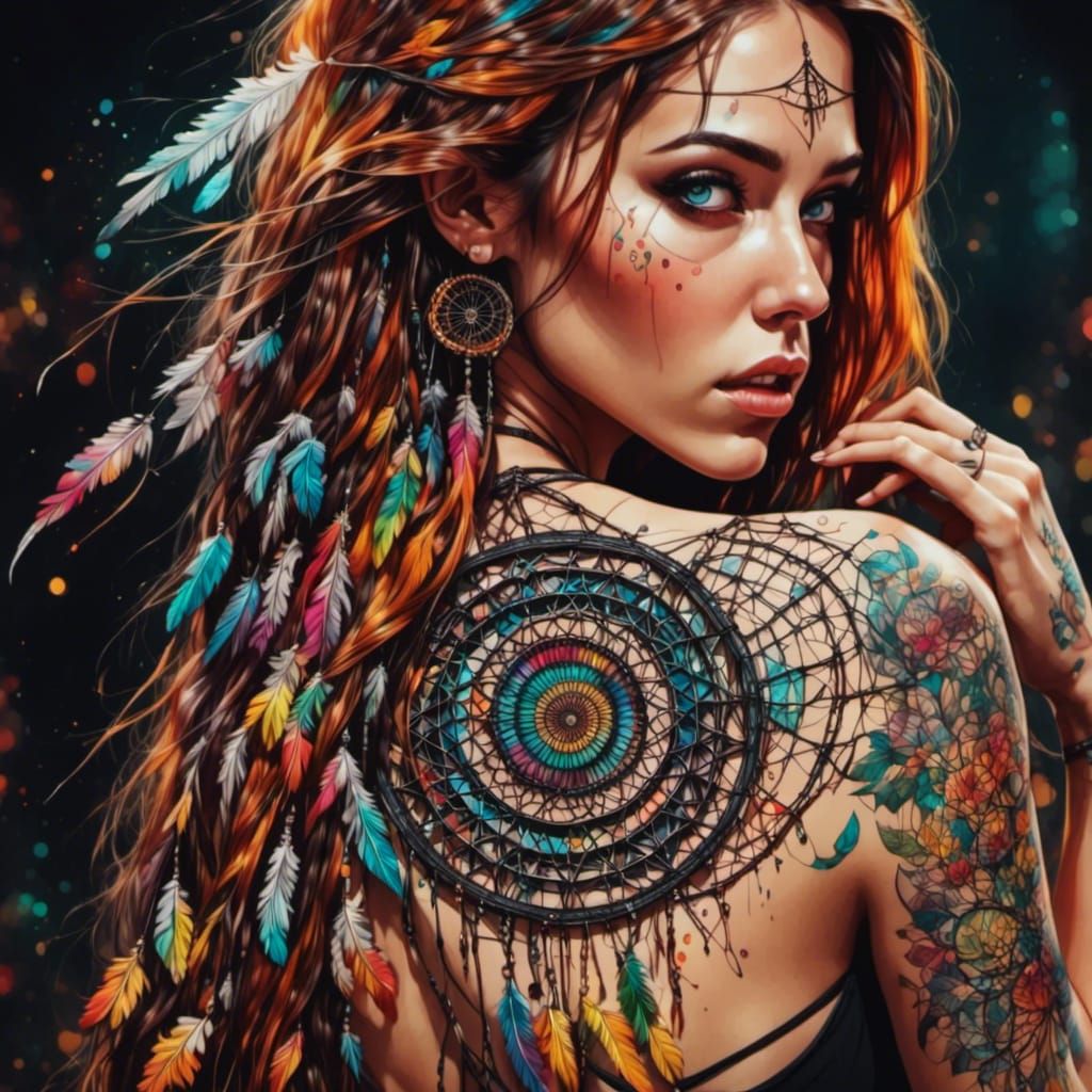 Woman with Dreamcatcher Mandala Tattoo