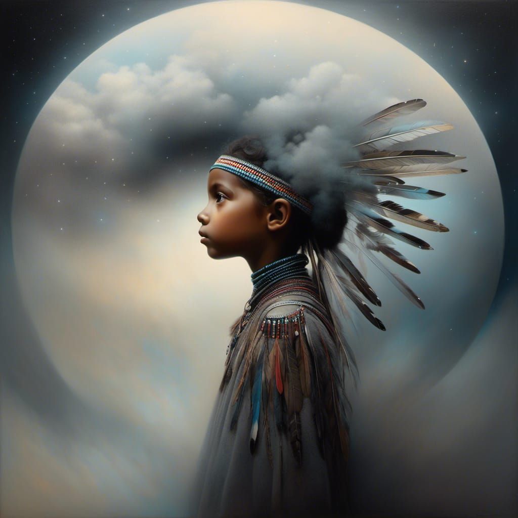 Native American Double Exposure: Charcoal and Pastel Dream