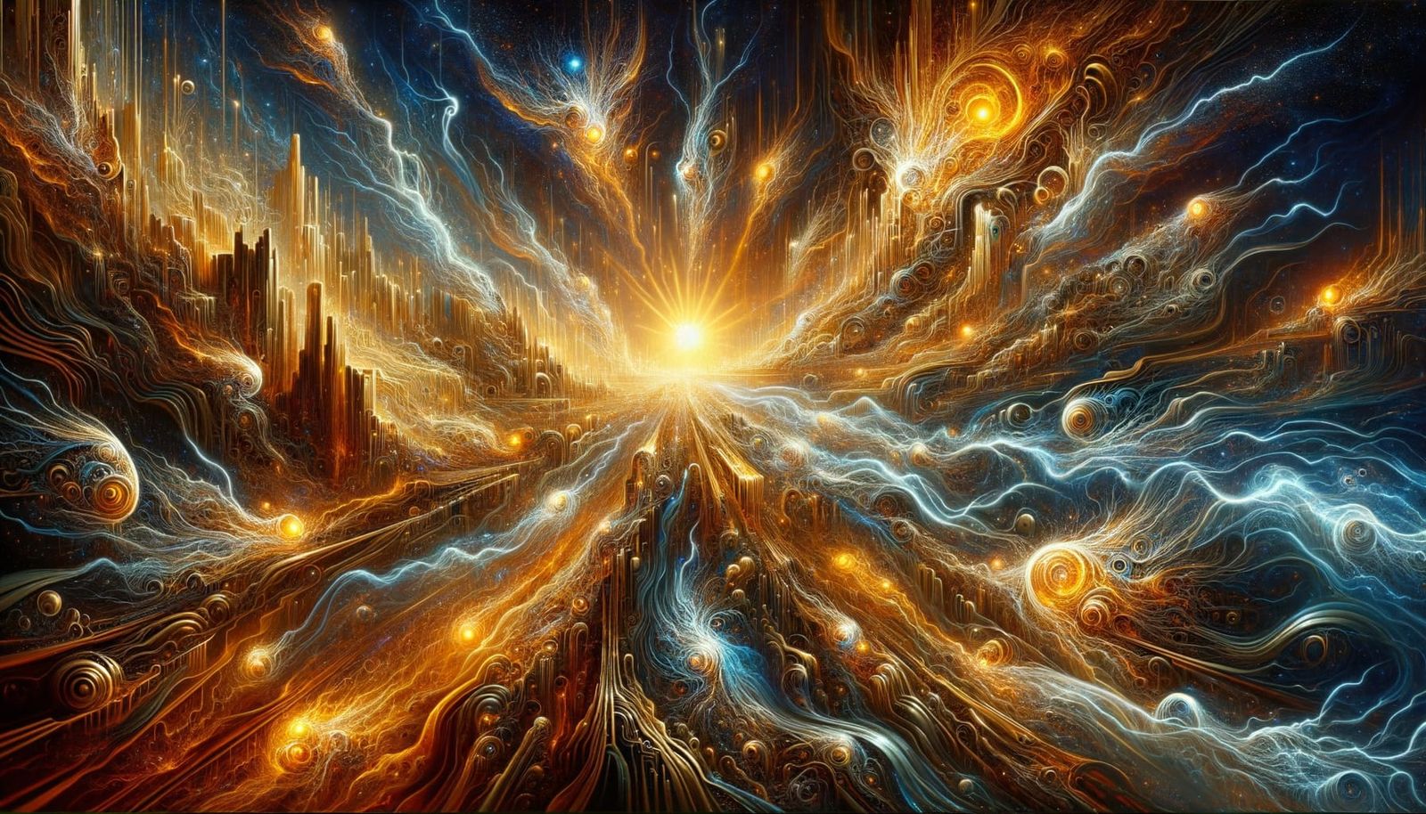 Surreal Conflict in a Golden Hued, Alien Landscape