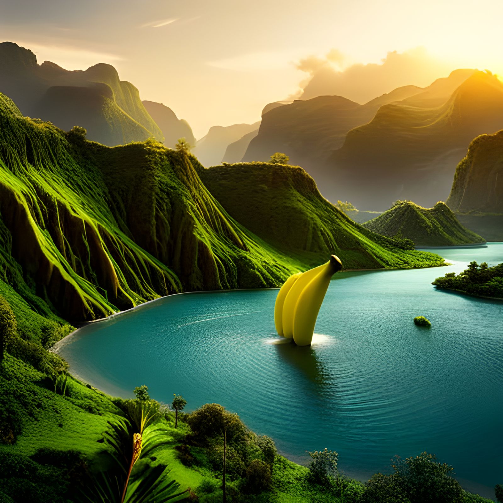 Giant Banana Floats in Panama Canal: Digital Art