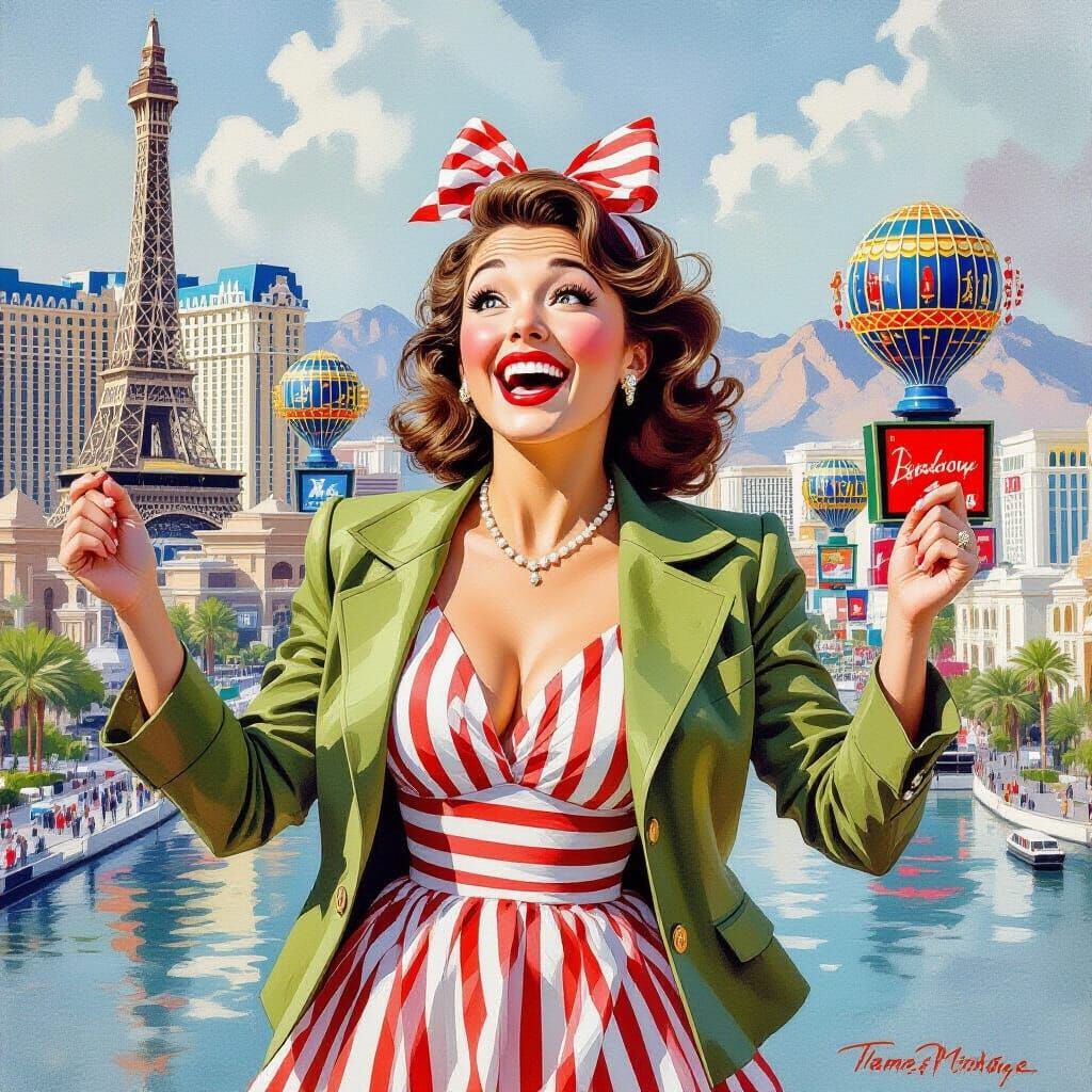 Las Vegas Woman in Gouache Impressionist Style