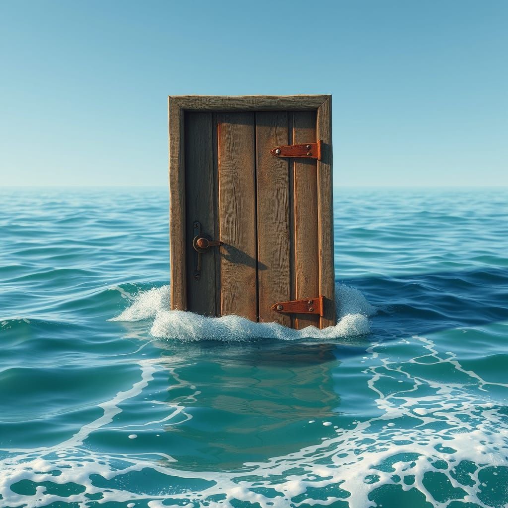 Wooden Door on Turquoise Ocean: Matte Painting