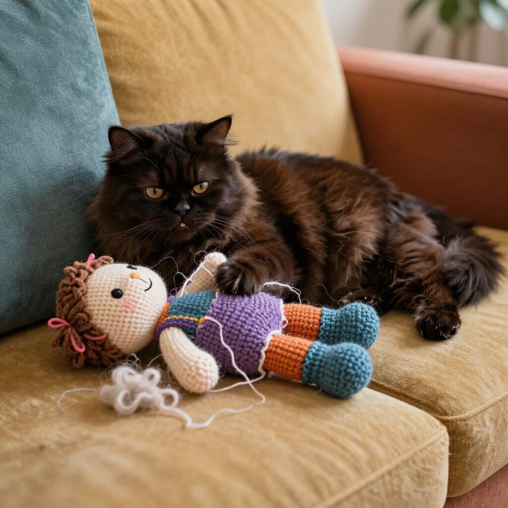 Majestic Persian Cat Unravels Knitted Doll Amidst Scattered ...