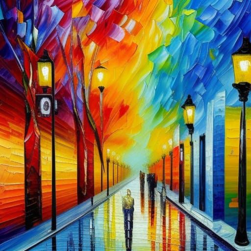 London Street Scene in Expressionist Oil Painting