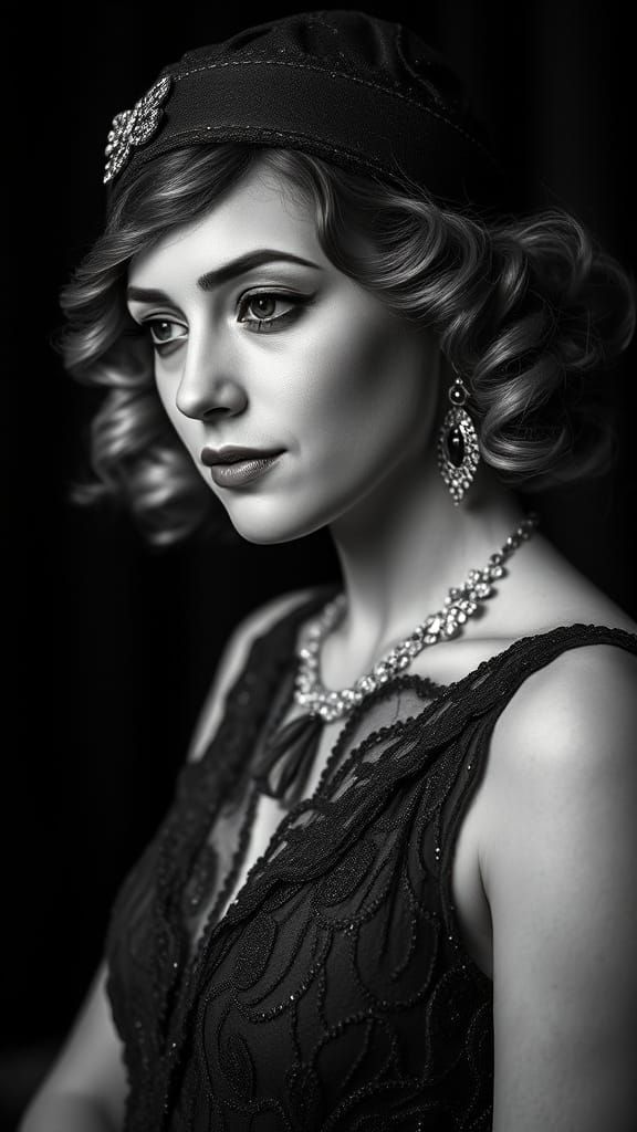 1920s Hollywood Glamour Portrait in Black and White