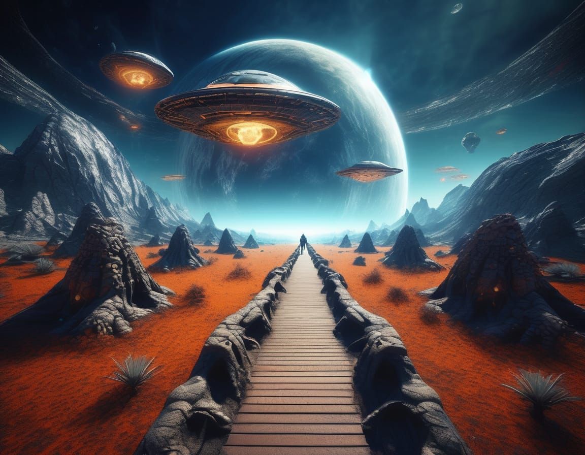 Mysterious Alien Creatures on a Celestial Pathway