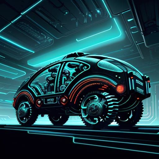 Cyberpunk Robotic Brain with Interlocking Gears and Neon Acc...