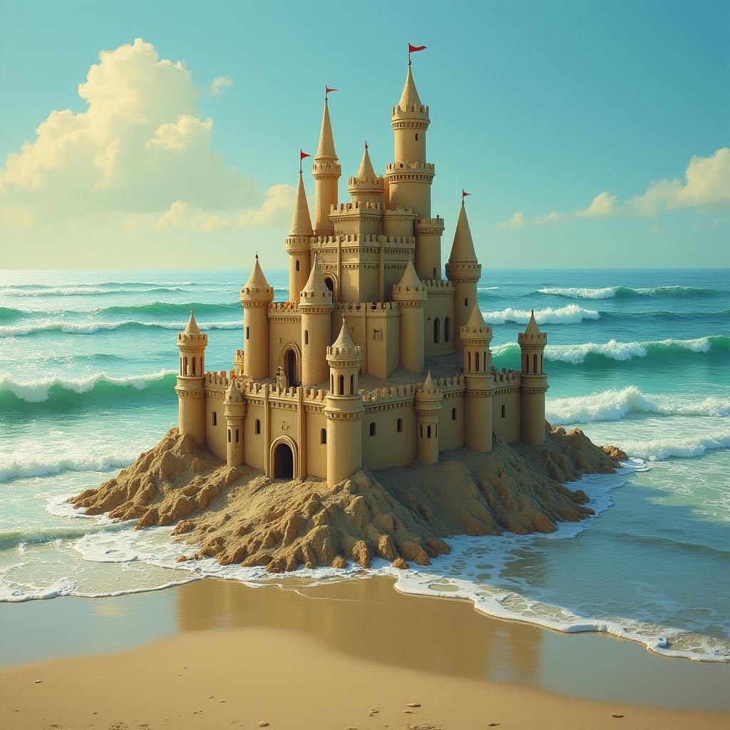 Sandcastle at Sunset in Rothko-Monet Style