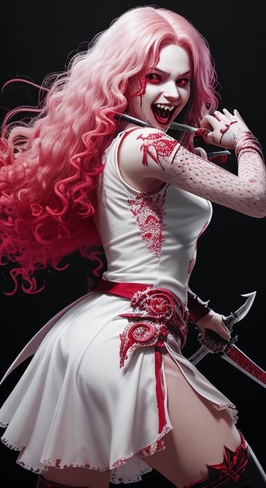 Vampire Woman in Bloody Battle: Hyperrealistic Splash Art