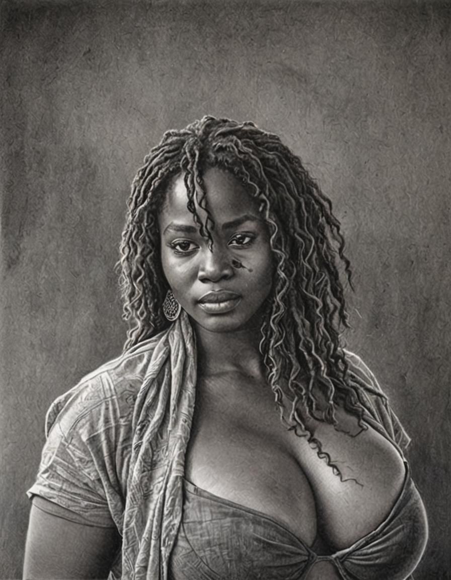 Grayscale Charcoal Drawing of African Beauty