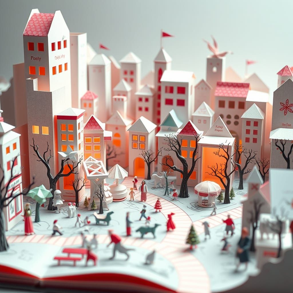 Intricate Papercraft City of Pop-Up Books and Origami Trees