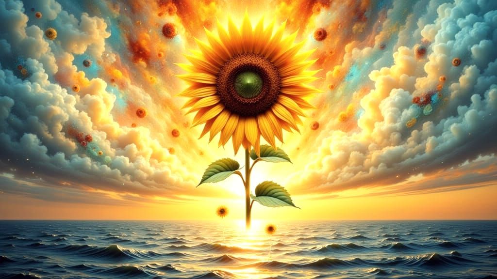 Surreal Sunflower Dreamscape with Ethereal Glow