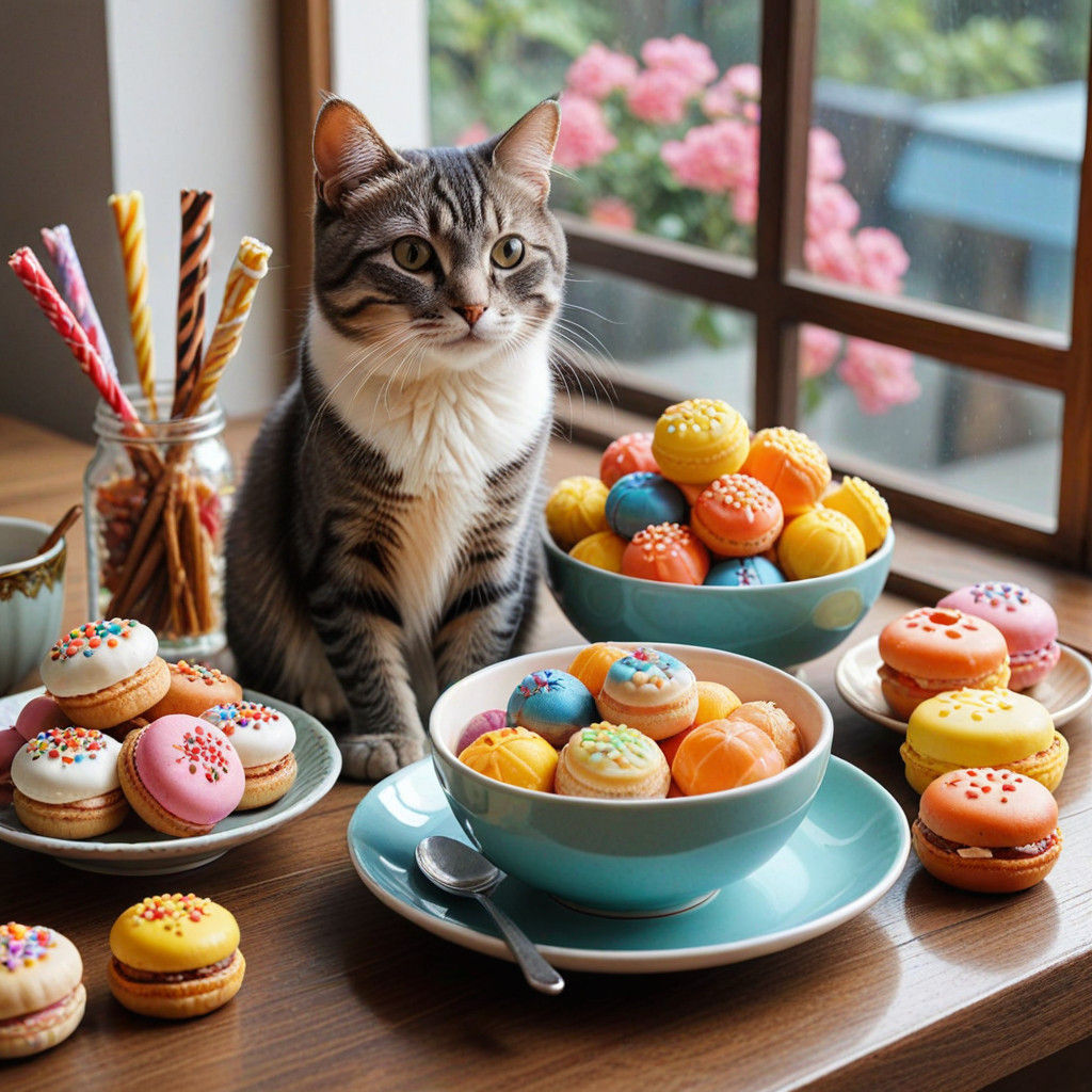 Whimsical Oriental Cat Cafe in a Colorful Western-Style Kore...