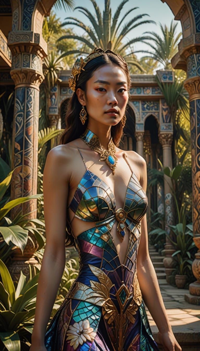 Surrealistic Portrait of a Korean-Egyptian Goddess in Exotic...