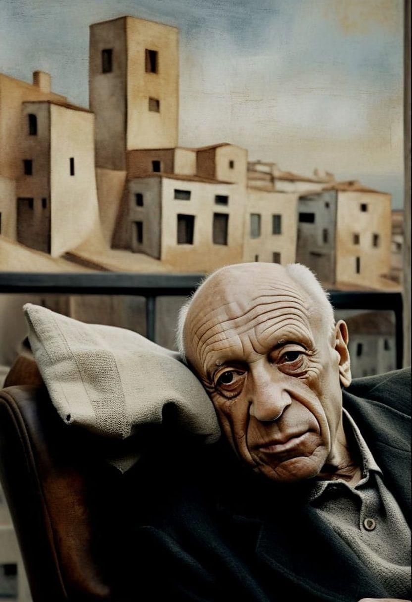 Cubist Portrait with Cityscape Background