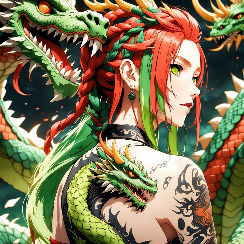 Anime Girl with Dragon Tattoo in 3D Render