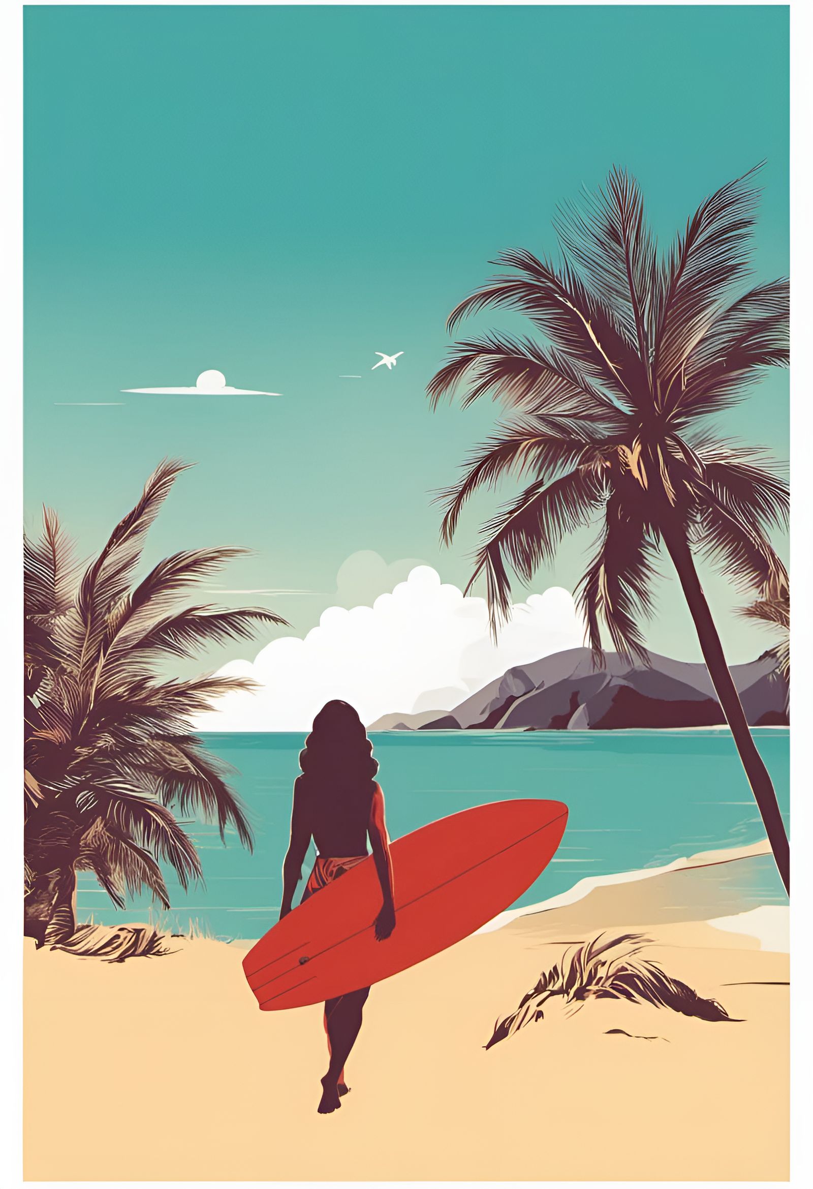 Retro Tropical Beach Poster Art