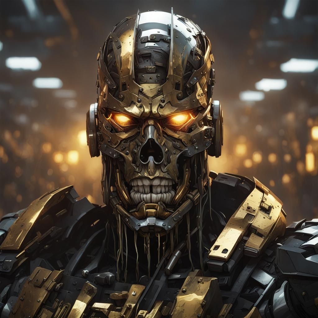 Menacing Terminators in War-Torn Landscape