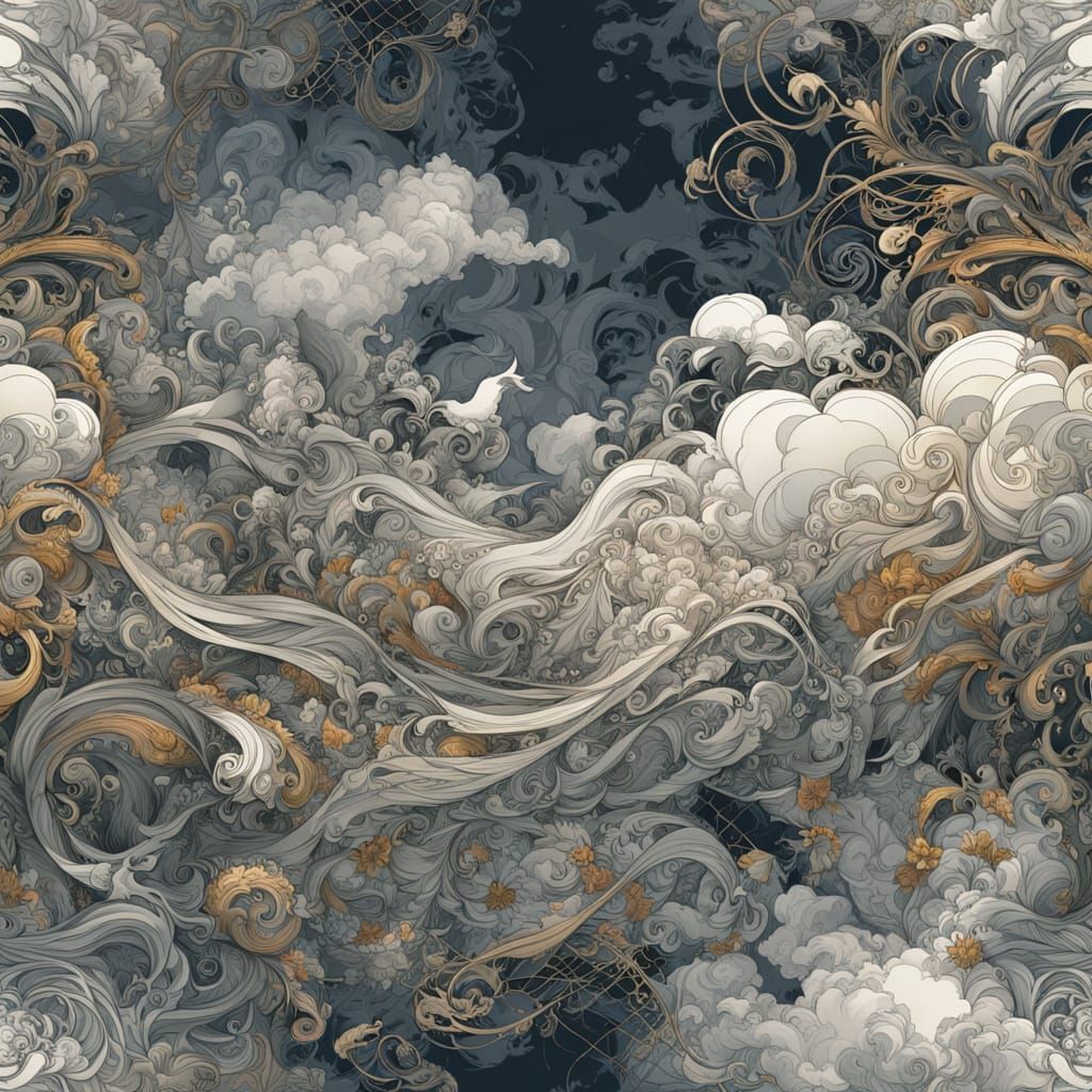 Ethereal Fantasy Realism Battle Scene with Swirling Smoke