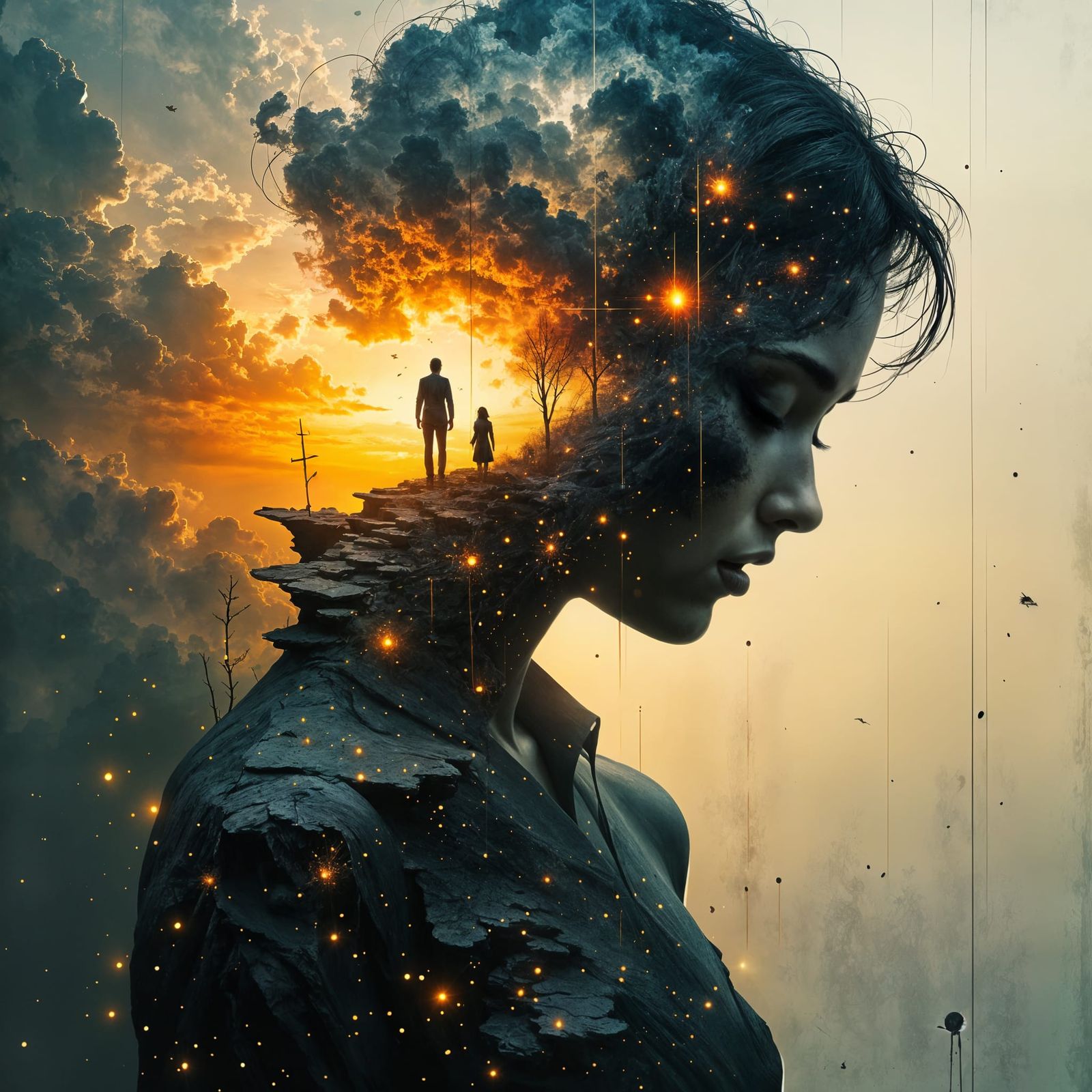 Surreal Double Exposure Sunset Portrait Exploding Mind