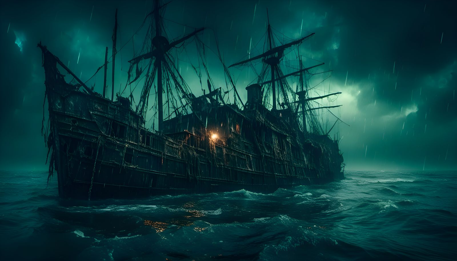 Octopus Attacks Ship in Stormy Night, Hyperrealistic