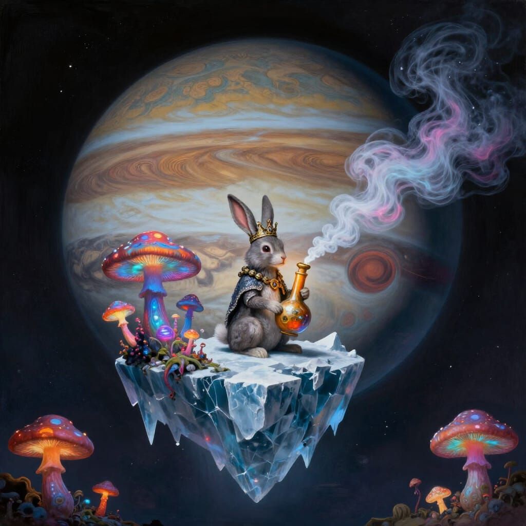 Psychedelic Jupiter Interior with Iceberg and Crowned Rabbit