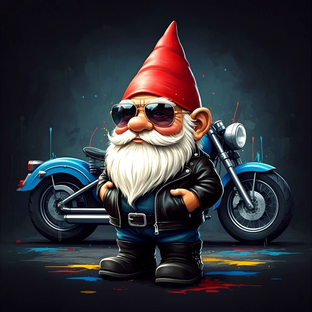 Cool Gnome Biker in Graffiti Street Art Style