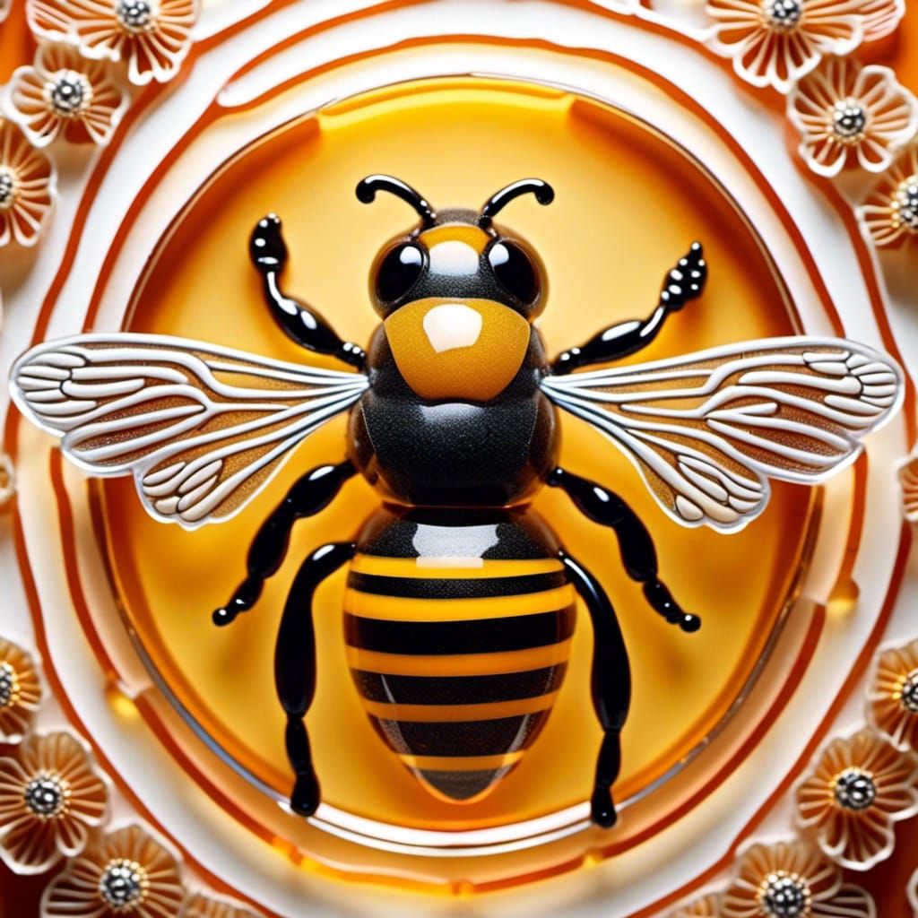 Exquisite Glass Art Bee on Honeycomb Panel
