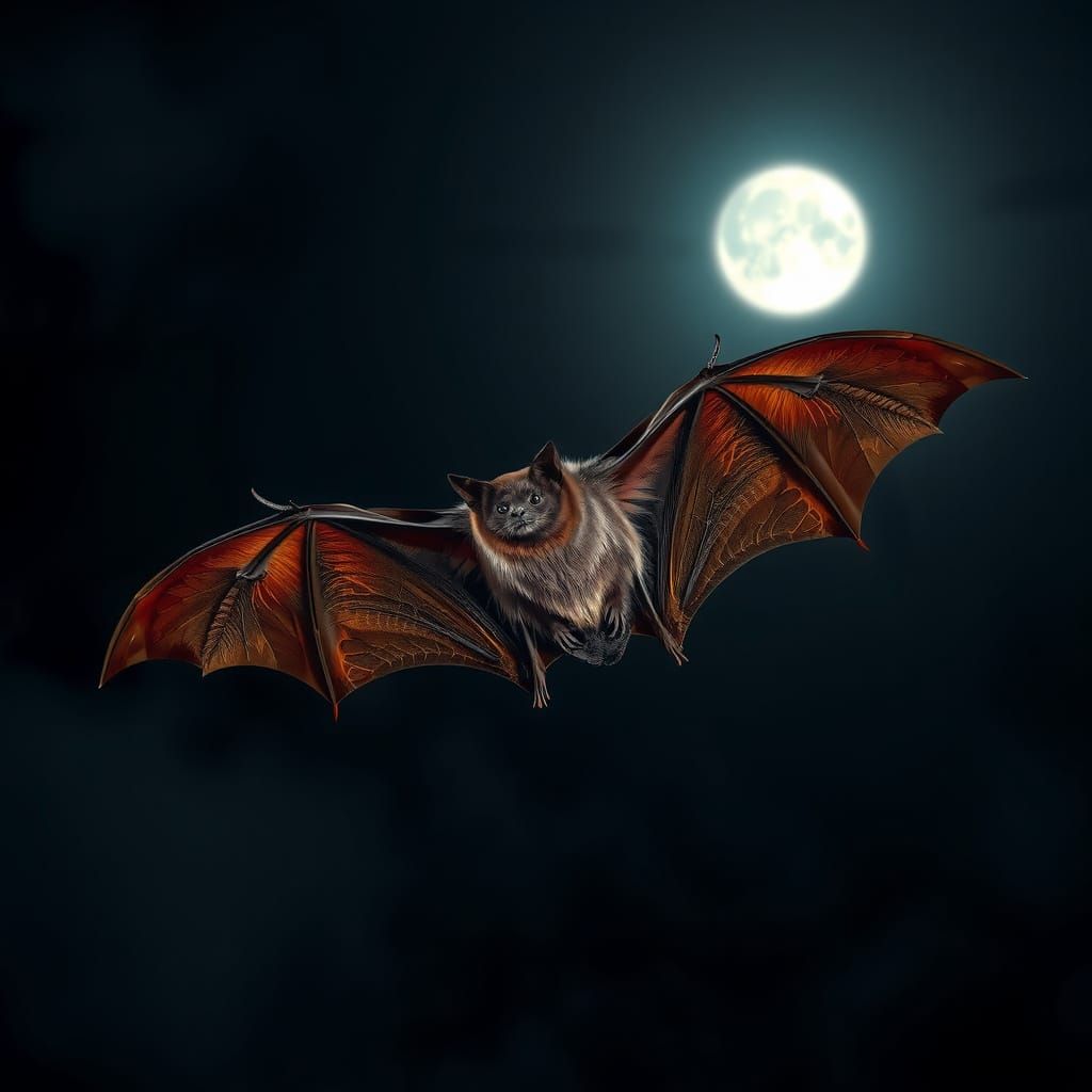 Realistic Bat in Flight Under Moonlight