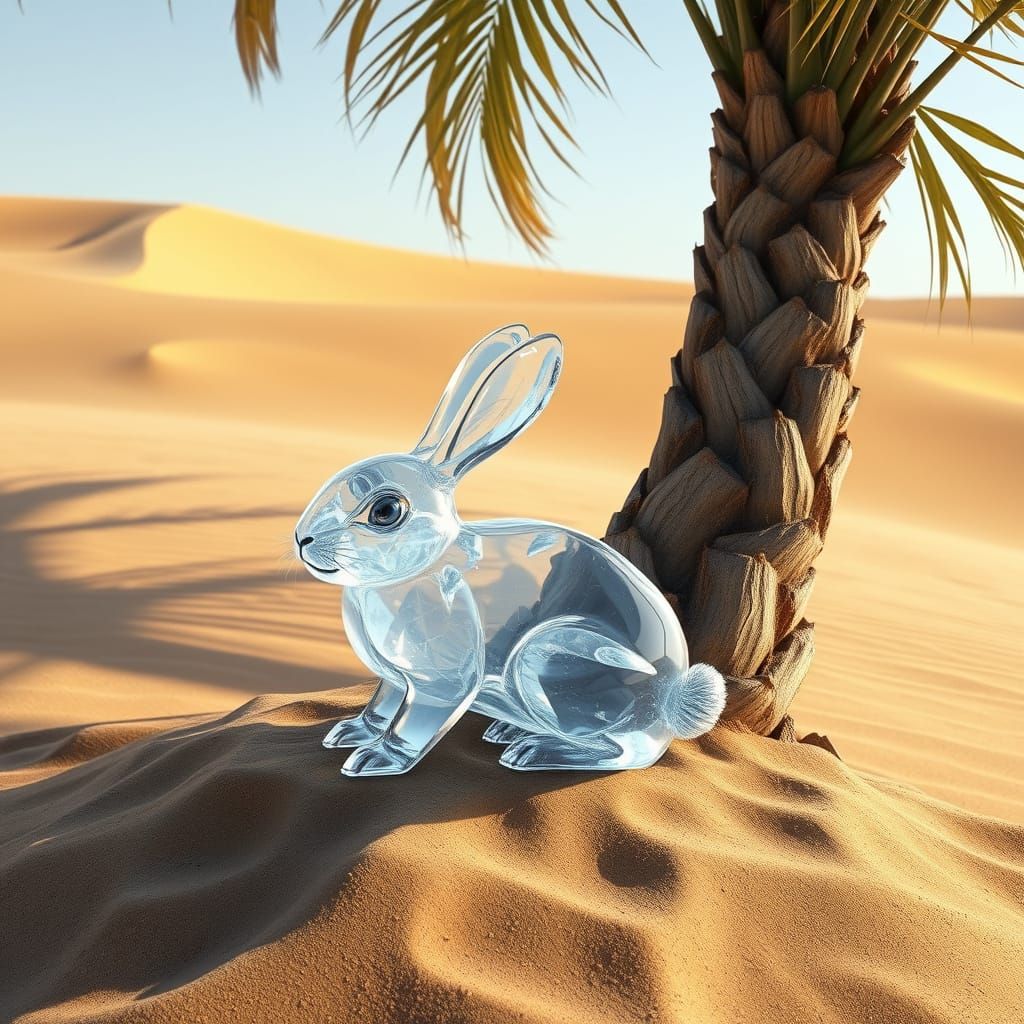 Translucent Water Bunny Serene Oasis in the Desert