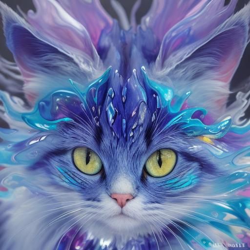 Surrealist Enameled Glass Cats in Dreamlike Setting