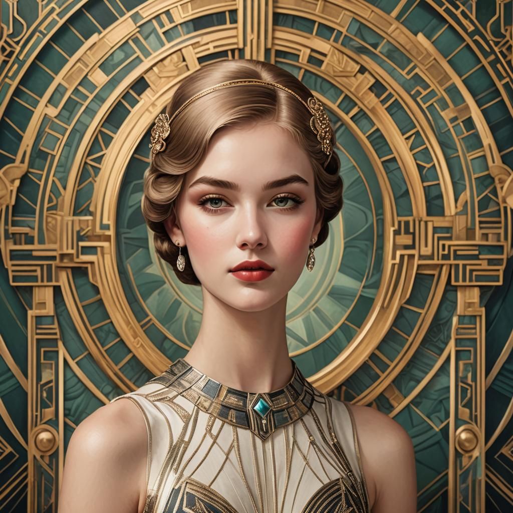 Chic Teenager with Art Deco Background