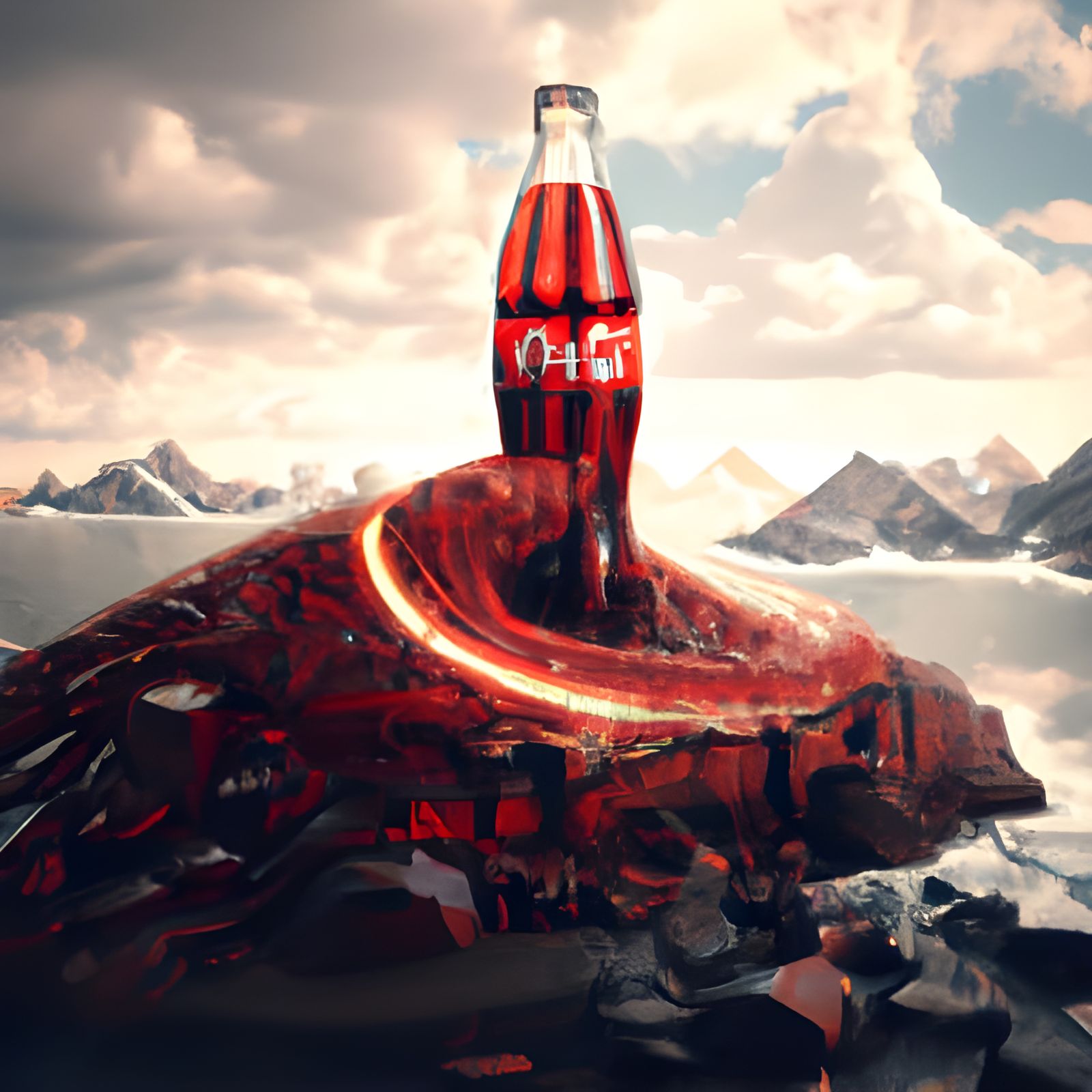 Coca-Cola Bottle in Surreal 3D Landscape