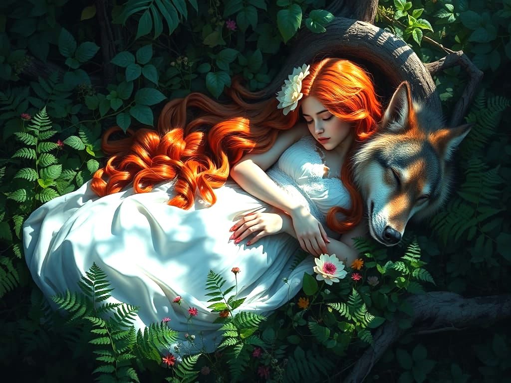 Renaissance Painting of a Woman Who Befriends a Wolf