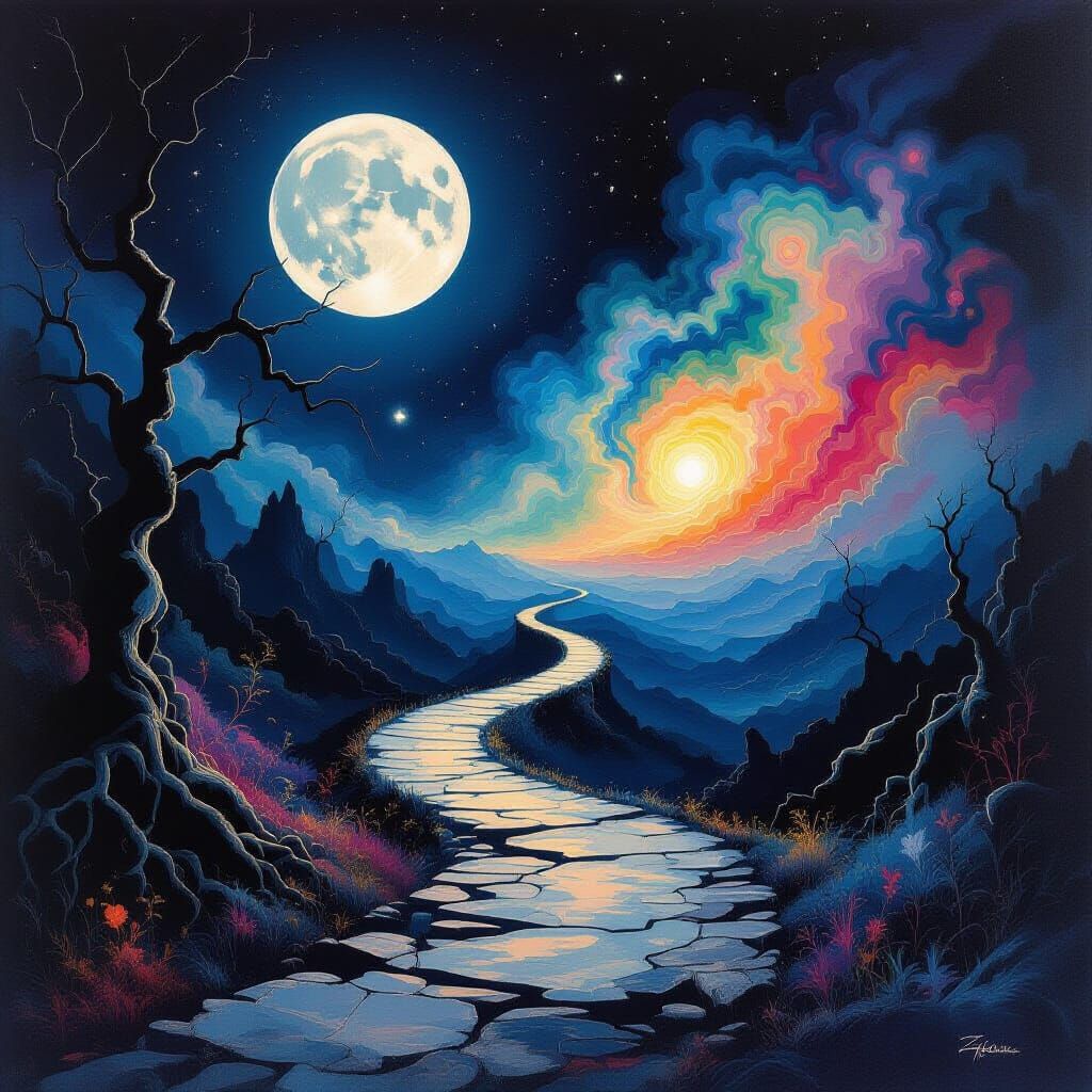 Path Splits Between Nightmare and Dreamscape in Surreal Abst...