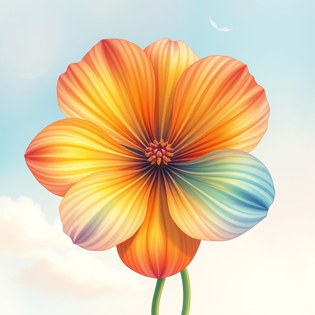 Rainbow Flower Blooms in Whimsical Dreamy Sky