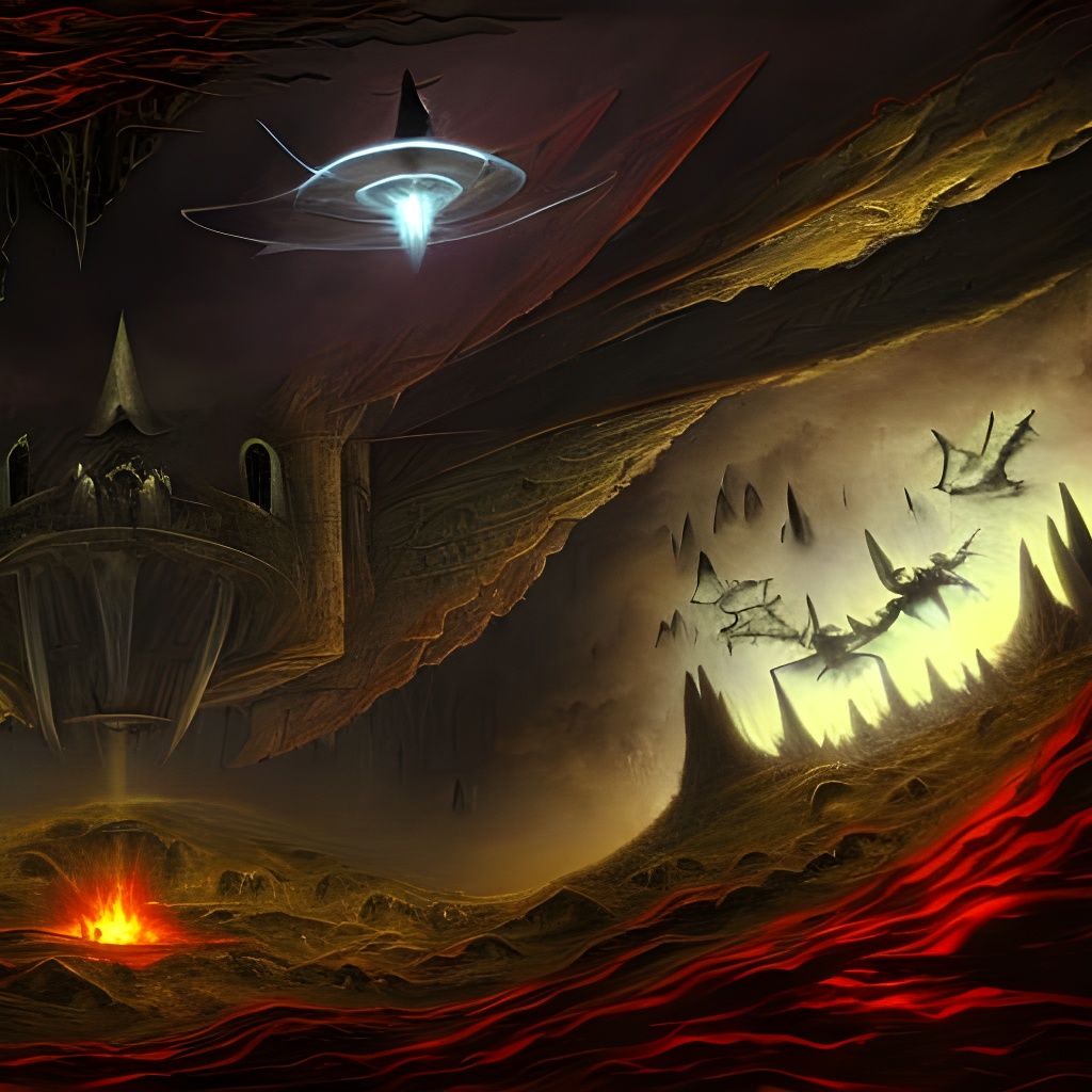 Dystopian UFO Invasion with Red Lighting