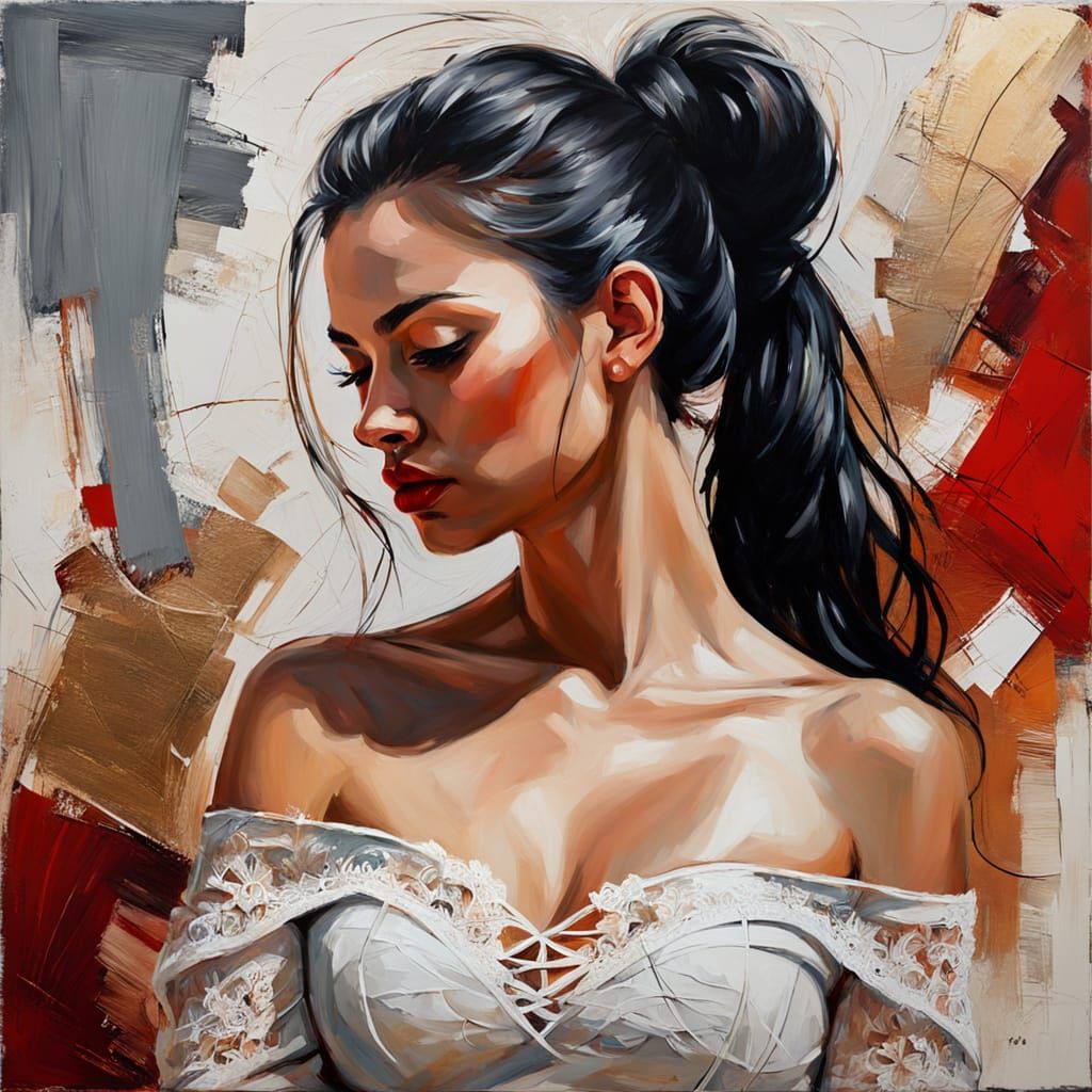 Minimalist Female Portrait with Impasto Oil Accents