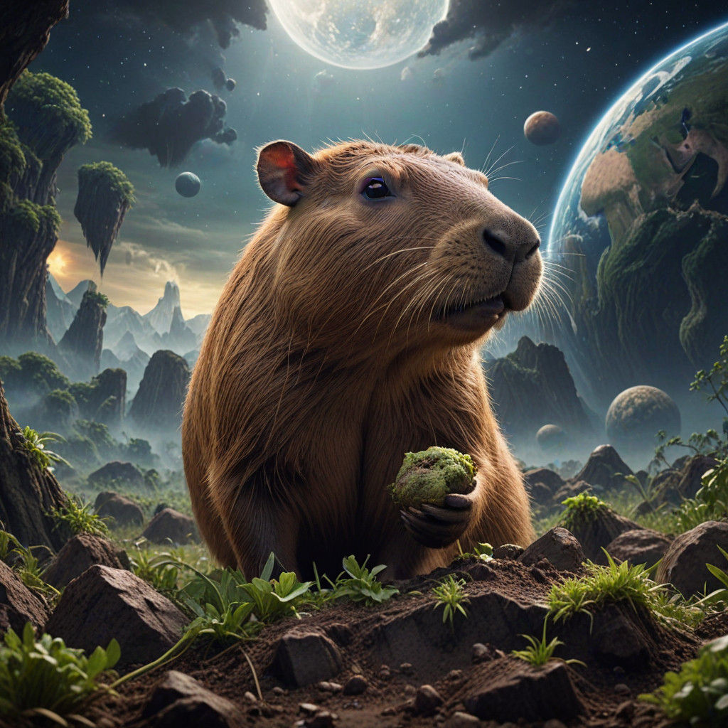 Epic Digital Matte Painting of a Capybara Devouring the Eart...