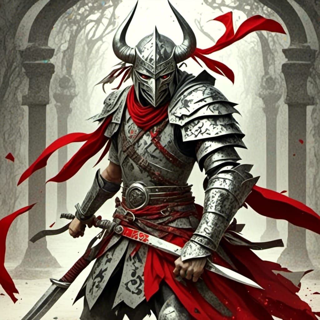 Anime Ninja Warrior Samurai Taurus in Red and Silver