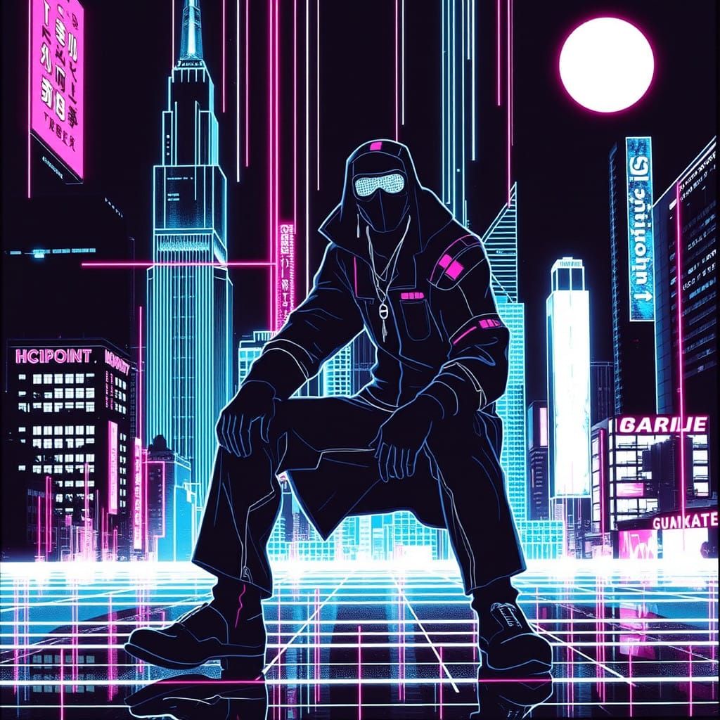 Cyberpunk Graphic Design in Neon-Lit Futuristic Metropolis