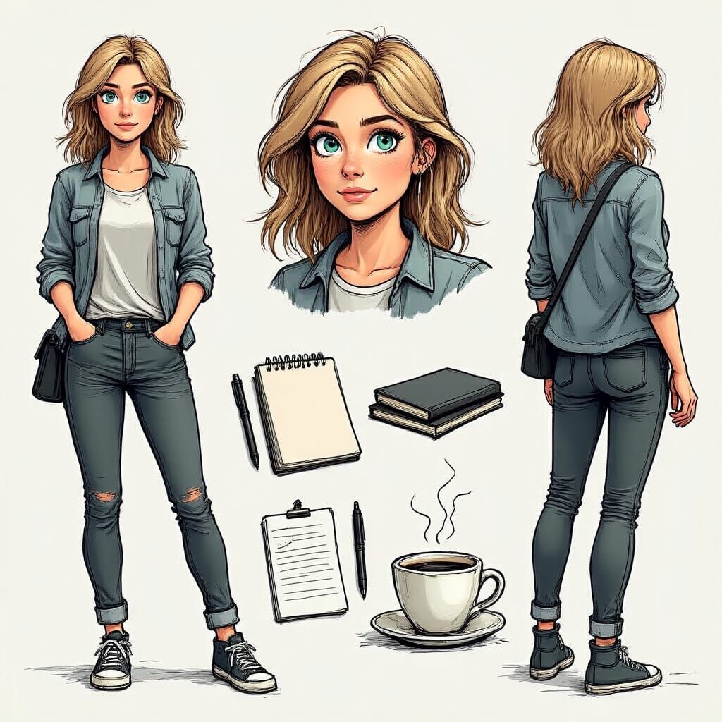 Journalism Student Character Study in Hand-Drawn Sketch Styl...