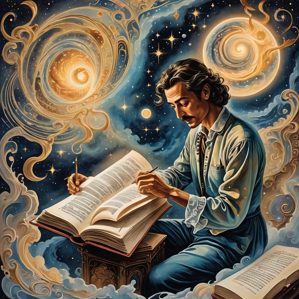 Cosmic Ink Illustration: Celestial Book of the Universe