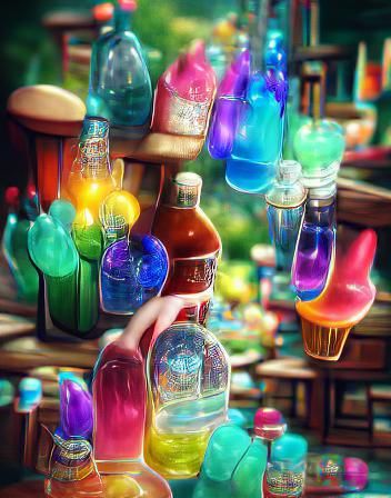 Colorful Magic Potions in Bottles, 8K Resolution